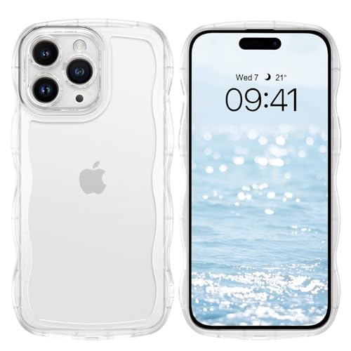 DOMAVER iPhone 14 Pro Hülle, Niedliche Lockige Wellenrahmen Form Handyhülle iPhone 14 Pro 6,1'' Case, Dünn Stoßfest Schutzhülle für Mädchen und Frauen, Klar von DOMAVER