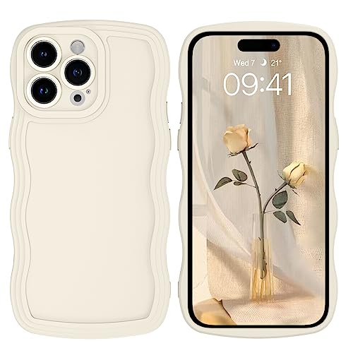 DOMAVER iPhone 14 Pro Hülle, Niedliche Lockige Wellen Rahmenform Handyhülle iPhone 14 Pro 6,1'' Case, für Mädchen und Frauen Schutzhülle für iPhone 14 Pro, Beige von DOMAVER