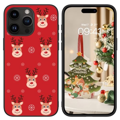 DOMAVER iPhone 15 Pro 6.1" Hülle Weihnachten Muster Design, Handyhülle iPhone 15 Pro Case Christmas Weihnachtselch Motiv Schlank Schutzhülle, Rot von DOMAVER