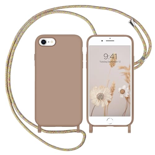 DOMAVER iPhone SE 2020/2022 Hülle mit Band, Handyhülle iPhone 8 iPhone 7 Case Ultra Dünne Matt Weichem Silikon Stoßfeste Kratzfest, Braun/Khaki von DOMAVER