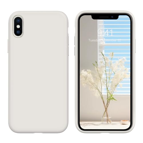 DOMAVER iPhone X/XS Silikon-Schutzhülle für iPhone X/XS, stoßfest, weich, Futter aus Mikrofaser, für iPhone X/XS, Weiß, Grau von DOMAVER