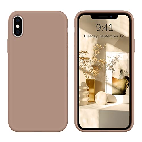 DOMAVER iPhone X Hülle iPhone XS Handyhülle Liquid Silikon, Kameraschutz und Bildschirmschutz Rundumschutz, Ultra Dünne Weichem Stoßfeste Kratzfest Case für iPhone X/XS 5.8", Braun von DOMAVER