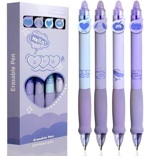 DOMAXWILL 4 Stück Blau Radierbarer Kugelschreiber Tintenroller Radierbar, 0.5MM Radierbare Stifte Kugelschreiber Radierbar, Radierbarer Tintenroller Studenten Geschenk Schule Bürobedarf Schulsachen von DOMAXWILL