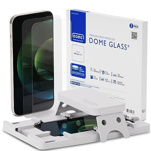 DOME GLASS Whitestone Displayschutzfolie für iPhone 15, vollständig gehärtetes Glas, mit Flüssigdispersionstechnologie, einfach zu installierendes Set, Smartphone-Displayschutzfolie – 2 Stück von DOME GLASS