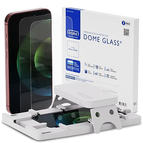 DOME GLASS Whitestone Displayschutzfolie für iPhone 15 Pro, vollständig gehärtetes Glas, einfach zu installierendes Set, Smartphone-Displayschutzfolie – 2 Stück von DOME GLASS