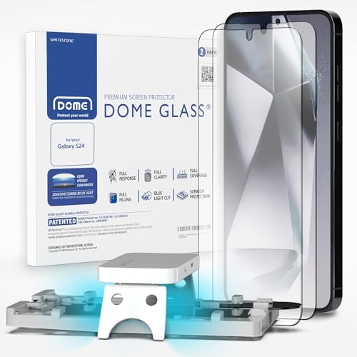 DOME GLASS Whitestone Displayschutzfolie kompatibel mit Samsung Galaxy S24, blasenfrei, rutschfest, 2 Stück, inkl. UV-Lampe von DOME GLASS