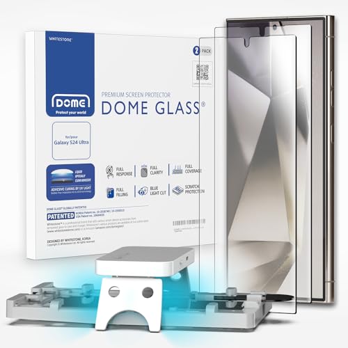 DOME GLASS Whitestone Displayschutzfolie kompatibel mit Samsung Galaxy S24 Ultra, blasenfrei, rutschfest, 2 Stück, UV-Lampe im Lieferumfang enthalten von DOME GLASS