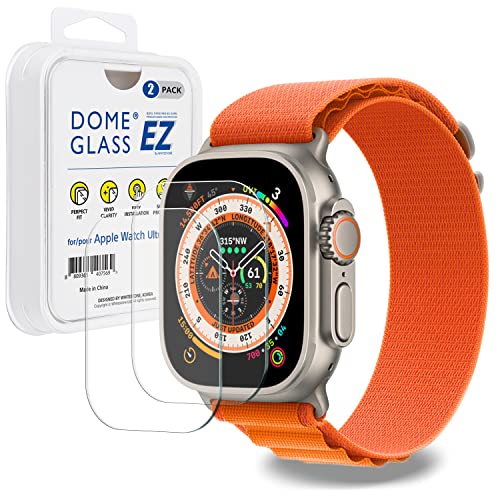 DOME GLASS Whitestone EZ Glass Displayschutz kompatibel mit Apple Watch Ultra 49 mm - EZ gehärtetes Glas, wasserabweisend und einfach anzubringen, 2 Stück, transparent von DOME GLASS