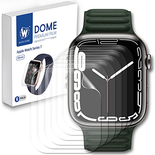 Whitestone Dome Premium-TPU-Folie für Apple Watch Serie 7 (45 mm), Kuppelfolie, Displayschutzfolie, blasenfrei, HD-Klar, Displayschutzfolie für Apple Watch 7 (45 mm), 6 Stück von DOME GLASS