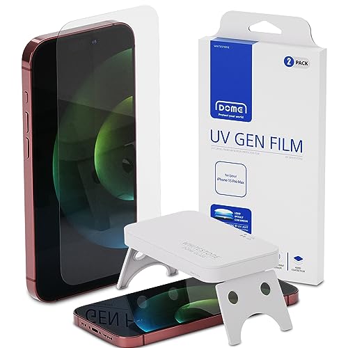 Whitestone Dome UV GEN Folie für iPhone 15 Pro Max [2er-Pack] Hartbeschichtete Folie Displayschutzfolie mit UV-Licht für iPhone 15 Pro Max, Transparenz von DOME GLASS