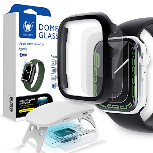 Whitestone Kuppelglas für Apple Watch Serie 8 und 7 (45 mm) gehärtetes Glas Displayschutzfolie [Flüssigkeitsdispersionstechnologie] mit Hülle für Apple Watch 8 und 7 (45 mm) – 2 Stück von DOME GLASS