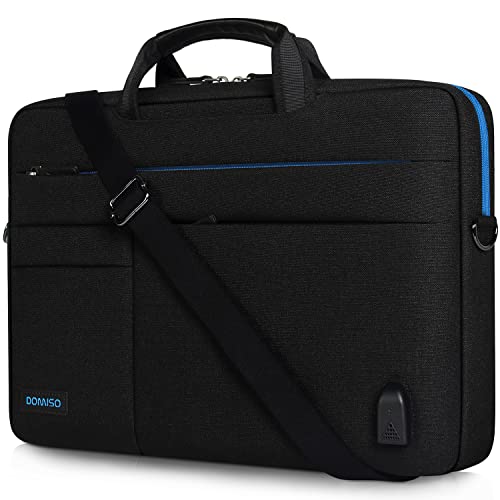 DOMISO 15-15,6 Zoll Groß Laptop Tasche Tragetasche Schultertasche mit USB Ladeanschluss für 15.6" Lenovo IdeaPad ThinkPad/HP Pavilion 15 ENVY 15 / Dell XPS 15 / Apple/Asus, Schwarz&Blau von DOMISO