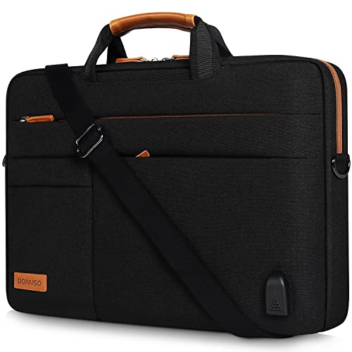 DOMISO 15-15,6 Zoll Groß Laptop Tasche Tragetasche Schultertasche mit USB Ladeanschluss für 15.6" Lenovo IdeaPad ThinkPad/HP Pavilion 15 ENVY 15 / Dell XPS 15 / Apple/Asus, Schwarz&Braun von DOMISO