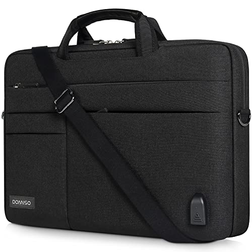 DOMISO 15-15,6 Zoll Wasserdicht Laptop Tasche Tragetasche Schultertasche mit USB Ladeanschluss für 15.6" Lenovo IdeaPad ThinkPad/HP Pavilion 15 ENVY 15 / Dell XPS 15 / Apple/Asus,Groß,Schwarz von DOMISO