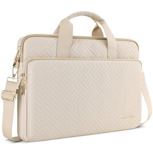 DOMISO 17,3 Zoll Laptoptasche Notebook Tasche Laptop Hülle mit Schultergurten Wasserdicht Prägewerbe mit Goldenem Reißverschluss für HP, Dell, Asus Notebook,Beige von DOMISO