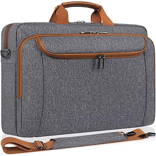 DOMISO 17 Zoll Wasserdicht Business Laptop Aktentasche mit großer Kapazität, Laptop Tasche Tragetasche Schultertasche Notebooktasche für 17-17.3" Laptop/Dell/Lenovo/Acer/HP/MSI,Grau&Braun von DOMISO