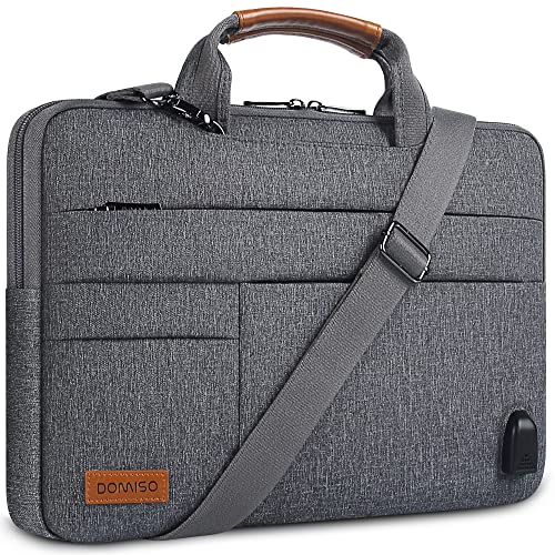 DOMISO 17 Zoll Wasserdicht Laptop Tasche Tragetasche Schultertasche Aktentasche mit USB Ladeanschluss für 17-17.3" Notebook/Dell/Lenovo/Acer/HP/MSI/ASUS, Grau von DOMISO