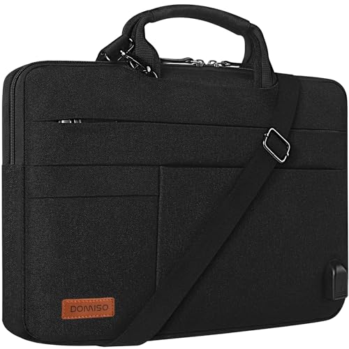 DOMISO 17 Zoll Wasserdicht Laptop Tasche Tragetasche Schultertasche Aktentasche mit USB Ladeanschluss für 17-17.3" Notebook/Dell/Lenovo/Acer/HP/MSI/ASUS, Schwarz von DOMISO