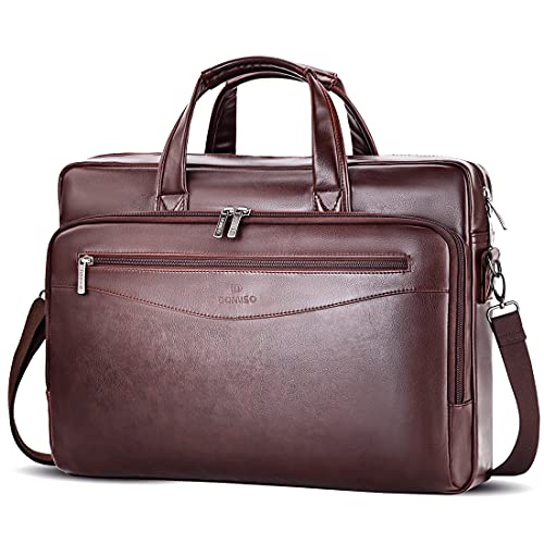 DOMISO Laptoptasche Aktentasche Kunstleder Taschen Vintage Schultertasche Businesstasche Herren Handtasche Arbeitstasche Umhängetasche für 17-17.3" Notebook/Dell/Lenovo/HP/MSI/ASUS,Braun von DOMISO