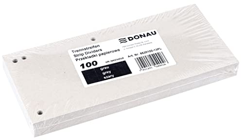 DONAU 100er Pack Trennstreifen/Farbe: Grau / 1/3 A4 aus 190 g/m² Recycling-Karton/ 4-fach Lochung/ 23,5 x 10,5 cm/Gelocht/Trennblätter Ordner Register Trennlaschen/Made in EU von DONAU