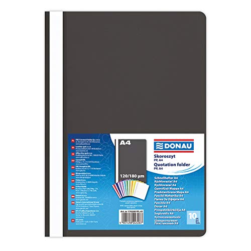 DONAU 1702001PL-01 Plastik Schnellhefter A4 Schwarz/ Sichthefter Kunststoff aus öko PP-Folie 120/180 µm/ mit transparentem Deckel/ für Büro und Schule/ Fassungsvermögen ca. 200 Blatt | 10er Pack DONAU 1702001PL-01 Plastik Schnellhefter A4 Schwarz/ Sichthefter Kunststoff aus öko PP-Folie 120/180 µm/ mit transparentem Deckel/ für Büro und Schule/ Fassungsvermögen ca. 200 Blatt | 10er Pack von DONAU