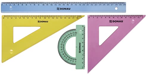 DONAU 7082904PL-99 Geometrie-Set/Mathematik-Set, 4-teilig, groß, mit Aufhängeloch, verschiedene Farben von DONAU