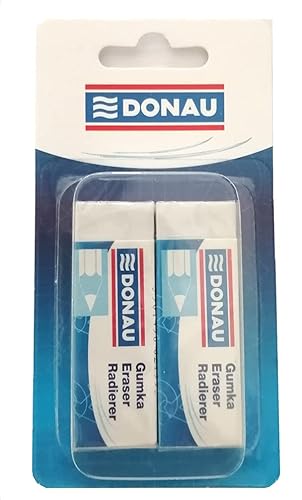 DONAU 7304001-09/2B Universal-Radiergummi/Radierer für Bleistift und Buntstift/ 2 Stück/für Bleistift und Buntstift/ 62 x 21 x 11 mm/aus Kautschuk/Farbe: Weiß von DONAU