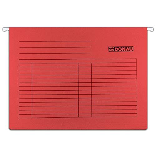 DONAU 7410905-04 Hängemappe | Aus Recycling-Karton 230 GSM für DIN A4 Seitlich offen Farbe: Rot | 5er Packung| auswechselbarem Blanko-Schildchen| ideal für Büro und Schule und der Behörde| Grünen Punk von DONAU