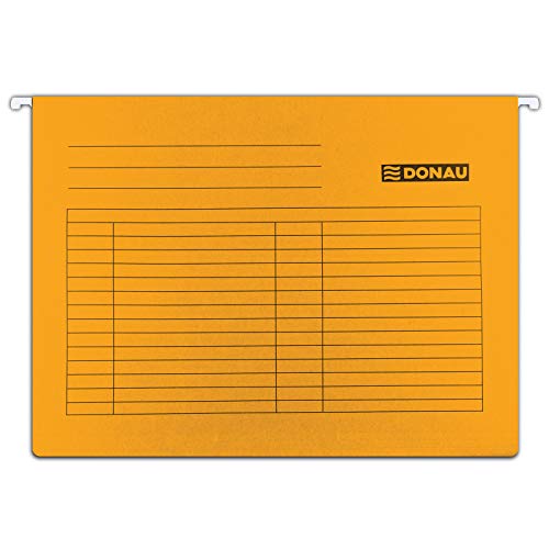 DONAU 7410905-12 Hängemappe | Aus Recycling-Karton 230 GSM für DIN A4 Seitlich offen Farbe: Orange| 5er Packung| auswechselbarem Blanko-Schildchen| ideal für Büro und Schule und der Behörde| Grünen Pu von DONAU