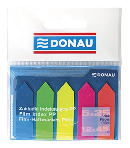 DONAU 7556001PL-99 Haftstreifen/Haftmarker, PP, 12 x 45 mm, Pfeile, 5x25 Stück, verschiedene Farben von DONAU