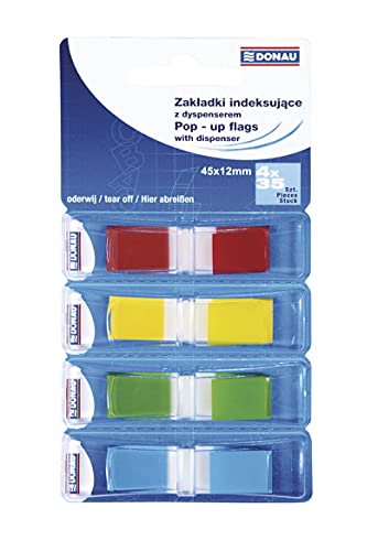 DONAU 7557001PL-99 Index Tabs Sticker Lesezeichen Haftstreifen/Mini-Haftmarker aus PP-Folie/ 12x45 mm, 4x35 Stück, Textmarker-Streifen Beschreibbare/ Verschiedene Farben von DONAU