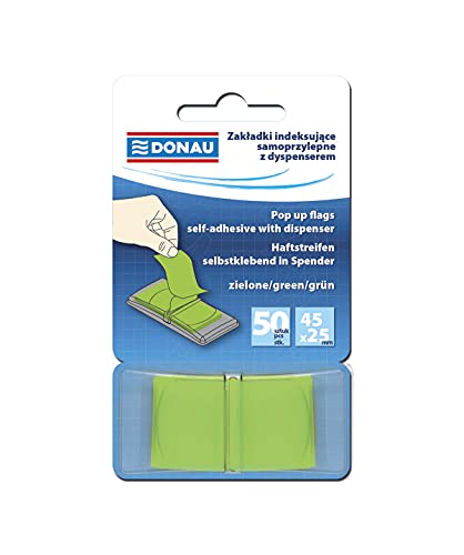 DONAU 7558001PL-02 Index Tabs Sticker Lesezeichen Haftstreifen/Mini-Haftmarker aus 60 μm PP-Folie/ 12x45mm, 1x50 Stück/ Textmarker-Streifen Beschreibbare/ Farbe: Grün von DONAU