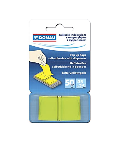 DONAU 7558001PL-06 Index Tabs Sticker Lesezeichen Haftstreifen/Mini-Haftmarker aus 60 μm PP-Folie/ 12x45mm, 1x50 Stück/ Textmarker-Streifen Beschreibbare/ Farbe: Gelb von DONAU