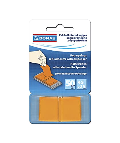 DONAU 7558001PL-07 Index Tabs Sticker Lesezeichen Haftstreifen/Mini-Haftmarker aus 60 μm PP-Folie/ 12x45mm, 1x50 Stück/ Textmarker-Streifen Beschreibbare/ Farbe: Orange von DONAU