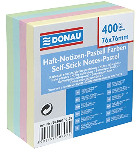 DONAU 7573001PL-99 Haftnotizen, 76 x 76 mm, 1x400 Blätter, Pastell von DONAU