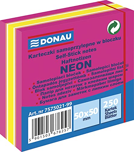 DONAU 7575021-99 Mini-Haftnotizen, 50 x 50 mm, 1x250 Blätter, Neon/Pastell, verschiedene Rosatöne von DONAU
