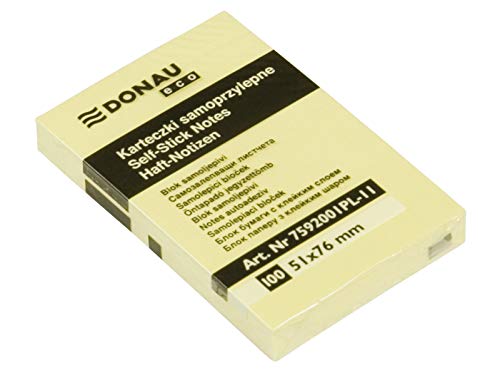 DONAU 7592001PL-11 Eco Würfel Haftnotizen Gelb Selbstklebende Sticky Notes 51X76mm, 1x100 Blatt für Büro Schule von DONAU
