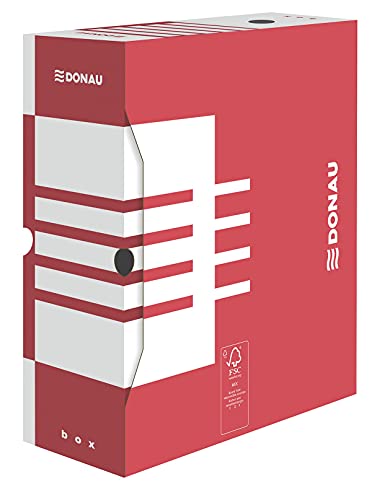 DONAU 7662301FSC-04 Ablage Schachtel Archivbox aus recyceltem Karton Archiv-Ablagebox Stabil| 20er Pack | A4/120mm/ B Rückenbreite Farbe: Rot | die FSC® Zertifiziert von DONAU