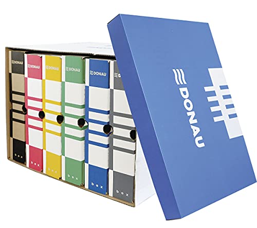 DONAU 7666301FSC-10 Archiv-box mit Deckel aus recyceltem Karton aus dreilagiger Wellpappe - C Archiv-Ablagebox | 5 Stück | Tragkraft bis 13kg Farbe: Blau | die FSC® Zertifiziert von DONAU