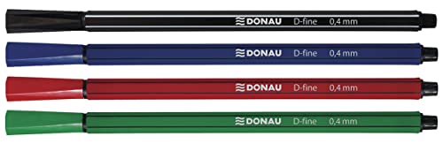 DONAU D-FINE Fineliner 0,4 mm/ 4er Pack/ 4 Farben/Filzstifte/Metallgefasste Spitze/für Erwachsene und Kinder Schule Büro Homeoffice/Geruchlos Ungiftig, 1 Stück (4er Pack) von DONAU