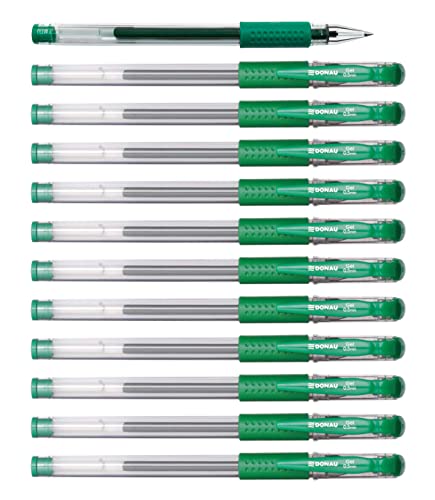 DONAU Gelkugelschreiber Gelstifte Kugelschreiber Gelschreiber/Geltinte Farbe: Grün Classic/ 12 Stück (12er Pack)/ Kugeldurchmesser: 0,5 mm/Wasserfeste und Nicht verblassende Tinte von DONAU