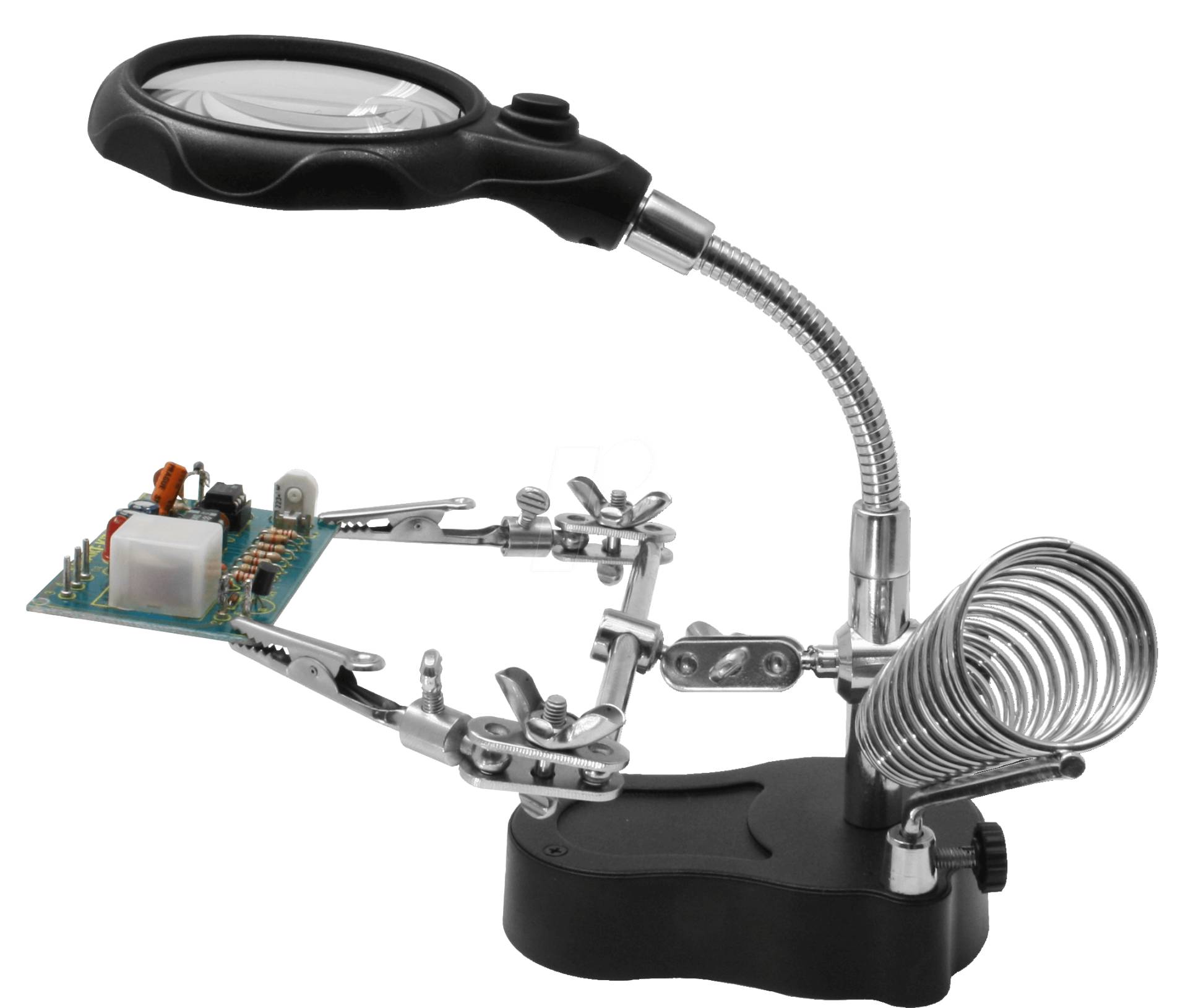 HALTER HH3 - Platinenhalter, mit LED Lupe, Schwanenhals, helfende Hand von DONAU