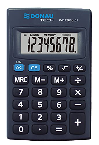 Taschenrechner DONAU TECH/ K-DT2086-01 8-Stellig Wurzelfunktion/ 85x56x9mm/ Farbe: Schwarz/ Rechner mit 8-stelliger Anzeige/ Batteriebetrieb / Kompaktes Design von DONAU