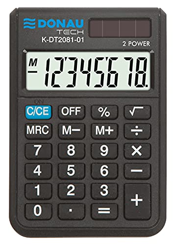 Taschenrechner DONAU TECH/K-DT2081-01 8-Stellig Wurzelfunktion/ 90x60x11mm/ Farbe: Schwarz/Rechner mit 8-stelliger Anzeige/Dual-Power Solar - Batteriebetrieb/Kompaktes Design von DONAU