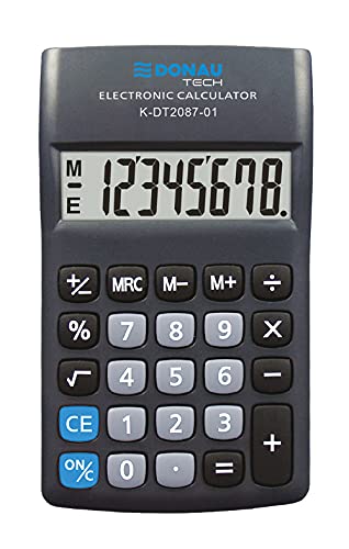 Taschenrechner DONAU TECH/K-DT2087-01 8-Stellig Wurzelfunktion/ 180x90x19mm/ Farbe: Schwarz/Rechner mit 8-stelliger Anzeige/Batteriebetrieb/Kompaktes Design von DONAU