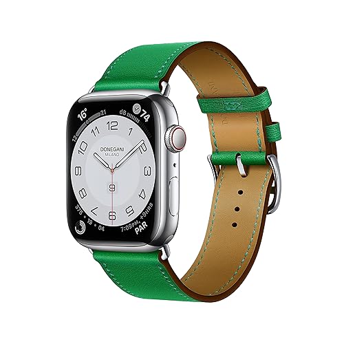 DONEGANI LB1 Armband Kompatibel mit Apple Watch Leder Band Series Ultra 9 8 7 6 5 4 3 2 1 SE 49mm 45mm 44mm 42mm 41mm 40mm 38mm damen herren Strap in farbe Bambus Grün von DONEGANI