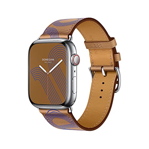 DONEGANI LB1 Armband für Apple Watch Leder Band Ultra 2 49mm, Series 10 46mm, 9 8 7 45mm 41mm, SE 6 5 4 44mm 40mm, 3 2 1 42mm 38mm damen herren Strap Keks mit Elektrischem Blau von DONEGANI