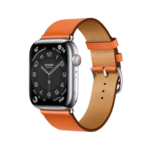 DONEGANI LB1 Armband für Apple Watch Leder Band Ultra 2 49mm, Series 10 46mm, 9 8 7 45mm 41mm, SE 6 5 4 44mm 40mm, 3 2 1 42mm 38mm damen herren Strap Orange von DONEGANI