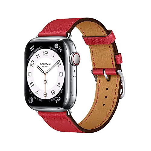 DONEGANI LB1 Armband Kompatibel mit Apple Watch Leder Band Series Ultra 9 8 7 6 5 4 3 2 1 SE 49mm 45mm 44mm 42mm 41mm 40mm 38mm damen herren Strap in farbe Rotes Herz von DONEGANI