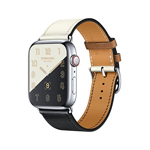 DONEGANI LB1 Armband Kompatibel mit Apple Watch Leder Band Series Ultra 9 8 7 6 5 4 3 2 1 SE 49mm 45mm 44mm 42mm 41mm 40mm 38mm damen herren Strap in farbe Weiß Schwarz Braun von DONEGANI